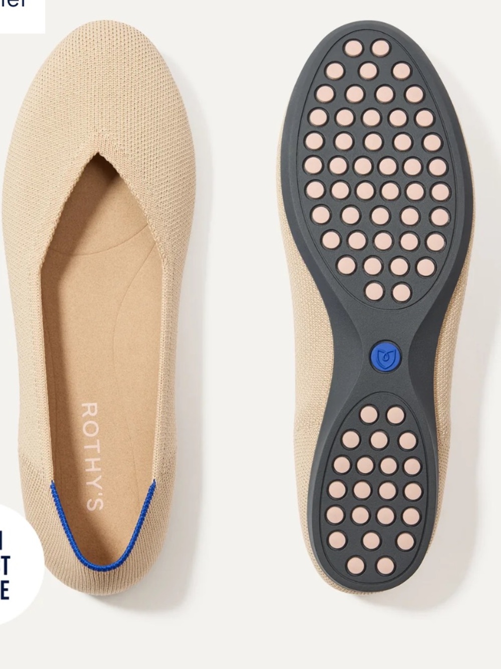 Rothy's Beige Knit Flats with Blue Heel Trim